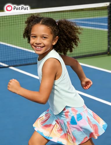 Image of PATPAT Girls Tennis Skirt Sets Moisture Wicking Tank Tops and Pleated Skirts 2 Piece Outfits Activewear Sets 5-12 Years