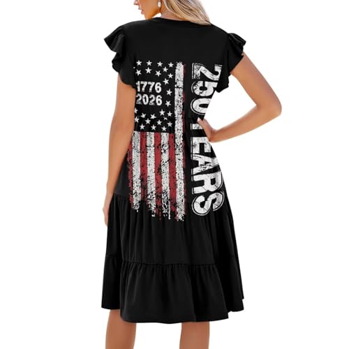 Image of Womens Summer Dress Ruffle Sleeve V Neck Dress Casual Fit Flowy Beach Vacation Sundress with Pocket S-2XL