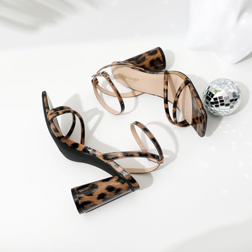 Image of RIBONGZ Block Heels Prom Heeled Sandals for Women Chunky Square Open Toe Strappy High Heels Ankle Strap Wedding Bridal Shoes High Heel Sandals for Party Dress