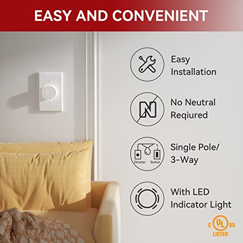 Aida Digital Rotating Dimmer Switch With Led Indicator Light, For Dimmable Led Light/Cfl/Incandescent, Single-Pole Or 3-Way, Rotary Dimmer Knob, Wall Plate Included, Ul Listed (4 Pack) #TOP2