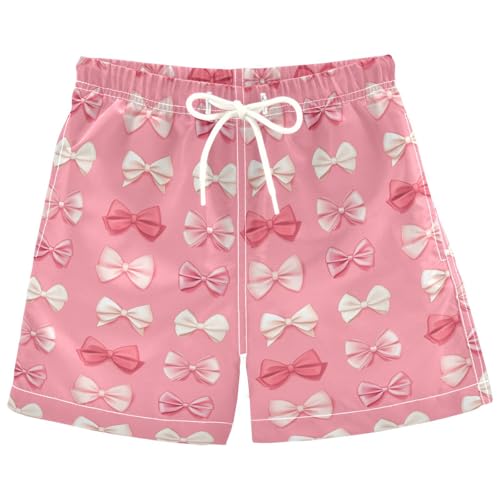 Pigsaly Boys Swim Trunks Bright Light Pink Ribbon Bows Toddler Beach Board Shorts Baby Summer Bathing Suit L