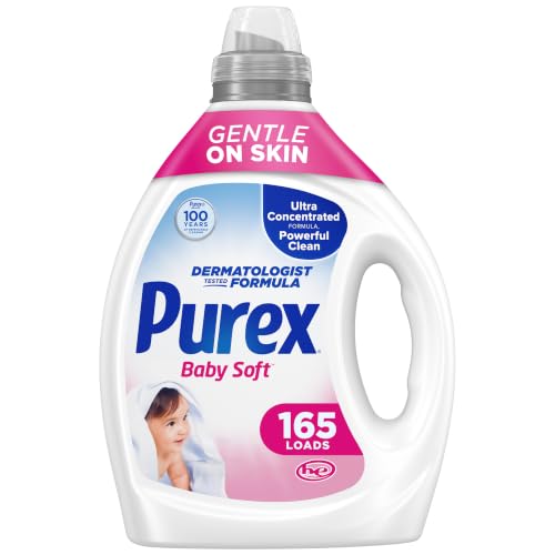 Image of Purex Baby Soft Liquid Laundry Detergent, 82.5 fl oz, 165 Loads | Ultra-concentrated formula, dye-free and hypoallergenic, gentle on skin, ideal for baby clothing