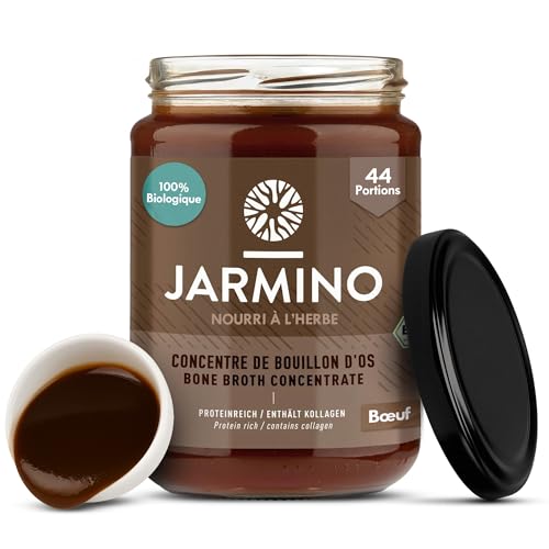 JARMINO Bouillon d’Os Bio Concentré, Bone Broth de Bœuf Élevé en Pâturage et Nourri à l’Herbe, Bouillon Liquide avec Collagène Types 1 2 3, Keto Paleo AIP,...