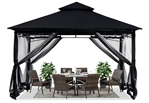 ABCCANOPY Gazebos for Patios 10x12 - Outdoor Steel Frame Gazebo with Mosquito Netting for Lawn Backyard Garden Deck (Black)