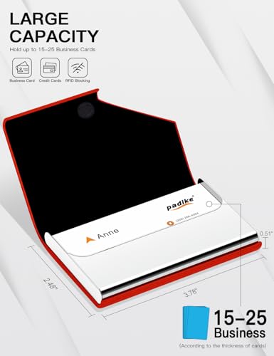Image of Padike Business Card Holder, PU Leather & Stainless Steel Multi Card Case for Men & Women, Name Card Holder, Credit Card Wallet, ID Case /Holder with Magnetic Closure (Red)