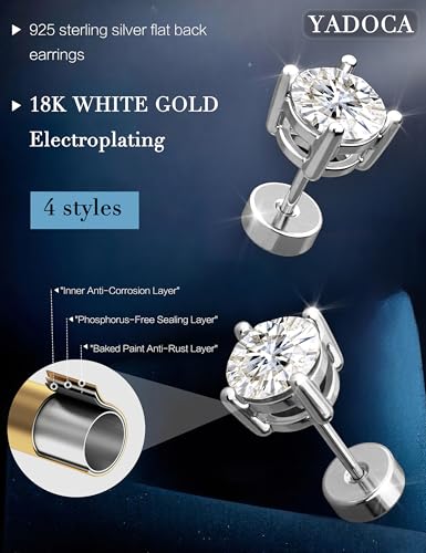 YADOCA 4 Pairs 925 Sterling Silver Flat Back Stud Earrings for Women - image 3