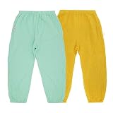 Bouclede Baby Girls Long Bloomers 2 Pack Soft Cotton Harem Pants Casual Linen Trousers (Yellow and G