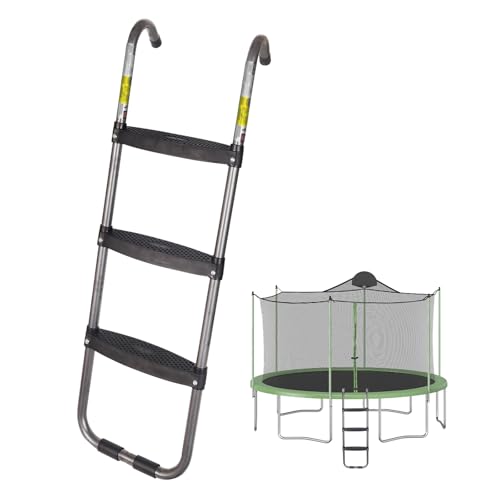 SCXinnkeer Trampoline Ladder 3-Steps Trampoline Steps with Wide Steps Skid-Proof Steps Universal Hook UV Treated Steel 14FT Trampoline Stairs Accessories for Kids/Children 220Lbs Capacity