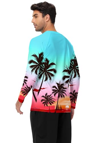 Image of AOBUTE Mens Long Sleeve Swim Shirt Quick Dry Sun Protection Rash Guard