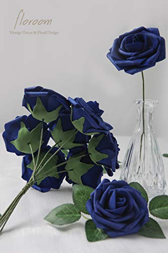 Floroom Artificial Flowers 25Pcs Real Looking Royal Blue Foam Fake Roses With Stems For Diy Table Centerpieces Party Home Decorations #TOP2