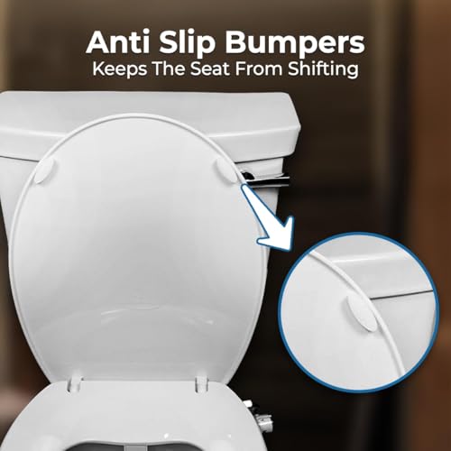 Image of GenieBidet Left Side Bidet Toilet Seat Elongated - Dual Nozzles with T adapter & Bottle - Adjustable Water Pressure & Slow Close Bidet Seat Elongated with No Wiring & Easy Installation