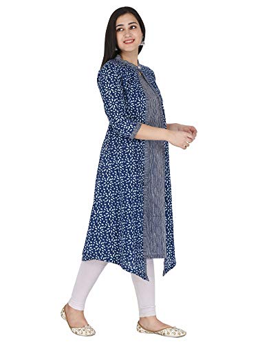 Image of KANNAHI Women Pure Cotton Printed Straight Calf Length Regular Jaipuri Kurta and Shrug Set with Floral Print for Womens & Girls Grey