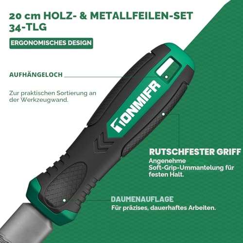 Tonmifr Professionelles Metallfeilen-Set in Industriequalität, Hartstahl, 5 Formen (flach/halbrund/rund/dreieckig/quadratisch) für gehärteten Stahl