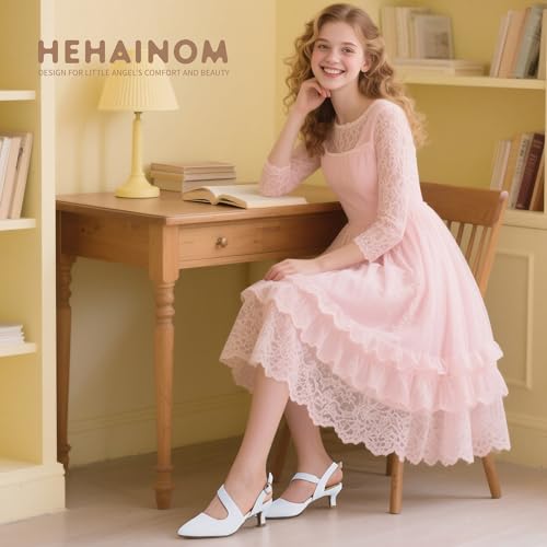 Hehainom Girls Dress Shoes Kitten Heels Sandals Little Big Kids Pointed Toe Slingback Wedding Party Pumps Shoes2