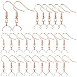 SUNNYCLUE 1 caja de 50 ganchos para Pendientes con Pasadores de Oro Rosa Y 304 ganchos de Acero Inoxidable con Forma de Pez Francés de Oro Rosa para Hacer Joyas, Ideal para Mujeres Y Adultos, para Fie