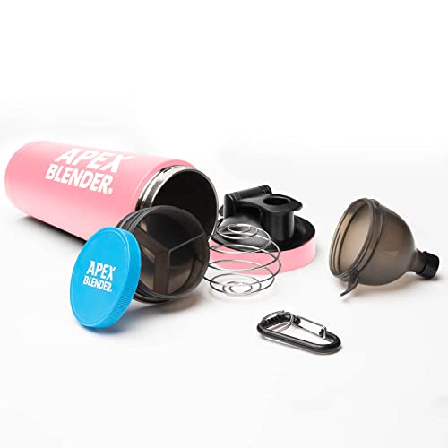 Protein Shaker Bottle - 750ml Insulated Stainless Steel Pink - Leak-Proof, BPA-Free Clump-Free Mixer Ball & Powder Storage - Perfect for Pre/Post-Workout & Gym - Stylish & Empowering for Women & Girls