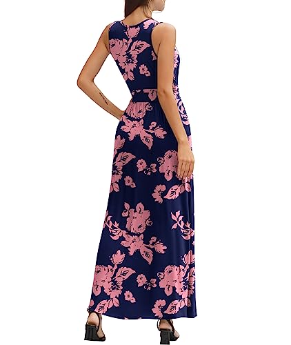 Image of LILBETTER Women Sleeveless Deep V Neck Loose Plain Long Maxi Casual Dress