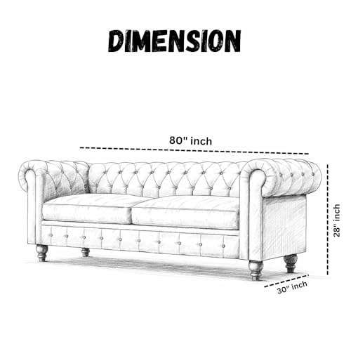 Image of Dime Store Wooden Chesterfield Sofa 3 Seater with Button Tufted Design Solid Wood Frame Upholstered Couch with Rolled Arms | Luxury Living Room Sofa for Home, Office, Lounge & Reception (Brown)