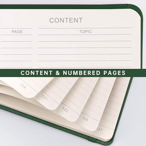 Image of AHGXG Lined Journal Notebook, 192 Numbered Pages, A5 Size (5.7'' x 8.3'') | for Men & Women, Journaling, Writing, Work & Office, Leather Hardcover, 100 GSM Thick Paper (Dark green)