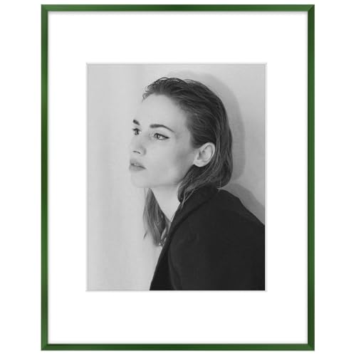 Golden State Art 11x14 Aluminum Picture Frame - Professional Gallery Wall Frame With 8x10 Mat, Scratch-Resistant Glass & Sawtooth Hanger for Photos, Artwork & Prints - Elegant Green - 1 Pack