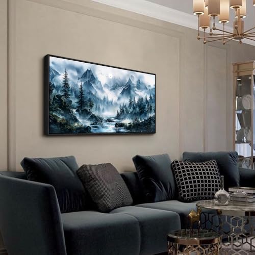 ERQINHUA Modern Home Wall Decor painting Large Canvas Wall Art For Bedroom Living Room Office Decorations Misty Forest Mural Tree Landscape Artwork Pictures Decor Aesthetics 24x48In Black Framed