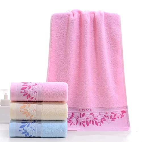 Ustide Pink Leaves Embroidery Towels Set,1 Bath Towel 2 Hand Towels Ultra Soft & Highly Absorbent Cotton Towels For Bathroom，Shower Towel（Pink，3Pcs） #TOP1