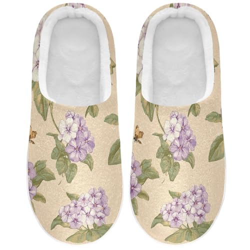 JUNZAN Retro Phlox Beige Mens Home Cotton Slipper Non Slip Memory Foam Guest Slippers for Spa Birthday Presents 6-7
