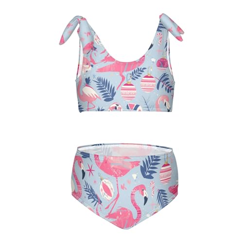 KLL Flamingo Christmas Pink Slate Girls Two Piece Bikini Sets Quick-Dry Swimming Bathing Suit Swimsuit