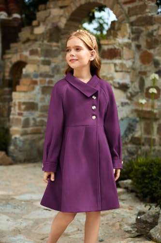 Image of GRACE KARIN Girls Dress Coat Kids Wool Lapel Long Button Jackets Fall Winter Outerwear Peacoat with Pockets 5-12Y