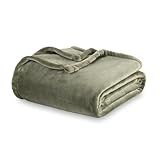 Berkshire Blanket Classic Velvetloft® Solid Blanket Queen Size, Lightweight Cozy Flannel Plush Blanket for Bed and Couch, Dark Sage, 90×90 Inches