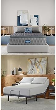 Beautyrest Days End Medium Firm Pillow Top 14.75" Queen Mattress Bundle baselogic Level 3 Queen Adjustable Base Bed Frame - Cooling, Supportive, Pressure Relief, Head & Foot Adjustable