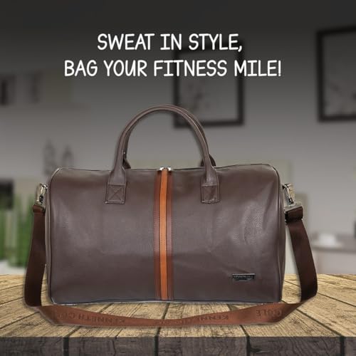 Image of Kenneth Cole Unisex Travel 30L Duffle Bag | Durable PU Vegan Leather | Detachable Adjustable Strap & Sturdy Stitching | Spacious & Stylish Travel, Gym, Weekend Bag for Men & Women | Brown