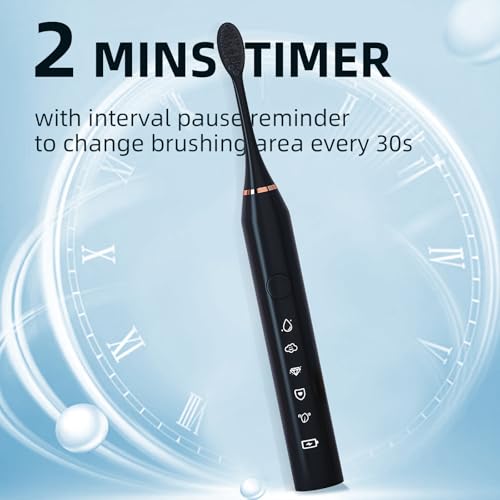 Y-Kelin Wiederaufladbare Sonic-Elektrozahnbürste mit 6 Dupont-Bürstenköpfen, 2-Minuten-Timer, 5 Putzmodi inklusive Aufhellungsfunktion (Schwarz) – Bild 6