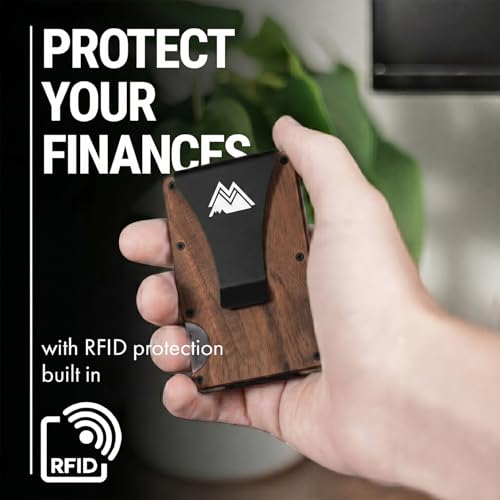 Image of Mountain Voyage Co Minimalist Wallet for Men - Slim RFID, Scratch Resistant, Natural Walnut Wood Credit Card Holder & Money Clip, Easily Removable Money & Cards, Mens Wallets