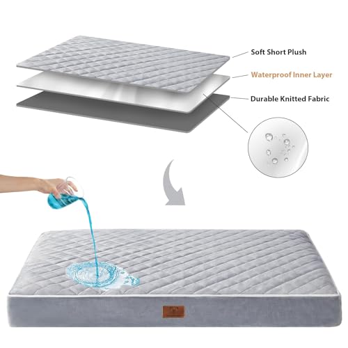 Image of WNPETHOME Orthopedic XL Dog Bed for Crate, Waterproof Extra Large Dogs Bed with Removable Washable Cover, Multi-Needle Quilting Dogs Crate Bed