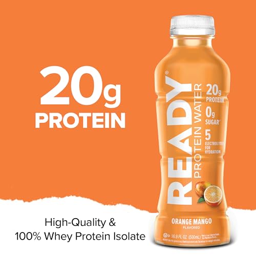Image of Ready Cleat Protein Water, Orange Mango, 20g Whey Protein Isolate, 12 Pack | 0 sugar, Low-calorie sports drink with electrolytes & essential amino acids for hydration & recovery; 16.9 fl oz