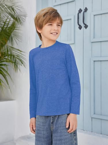 Image of Boys Long Sleeve Shirt Crewneck Solid Color Casual Top with Chest Pocket for Kids 5-14 Years