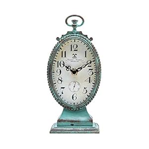 NIKKY HOME Vintage Table Clock – Battery Operated Rustic Distressed Style – Shabby Chic Home Decor for Fireplace Mantel, Shelf, Desktop, Countertop – Green