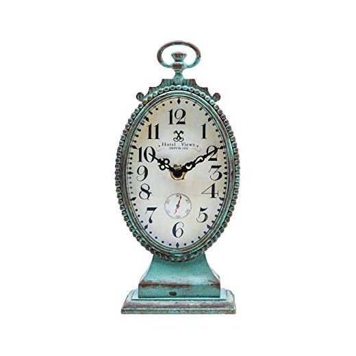 NIKKY HOME Vintage Table Clock - Battery Operated Rustic Distressed Style - Shabby Chic Home Decor for Fireplace Mantel, Shelf, Desktop, Countertop - Green