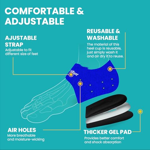 Image of Plantar Fasciitis Heel Cup Protectors - Promifun Heel Cups for Heel Spur,Achilles Tendinitis,Cracked Heels,Heel Pain Relief Products - Gel Heel Cushion Pads,Blue,Large(W 9.5-13 / M 8.5-14)
