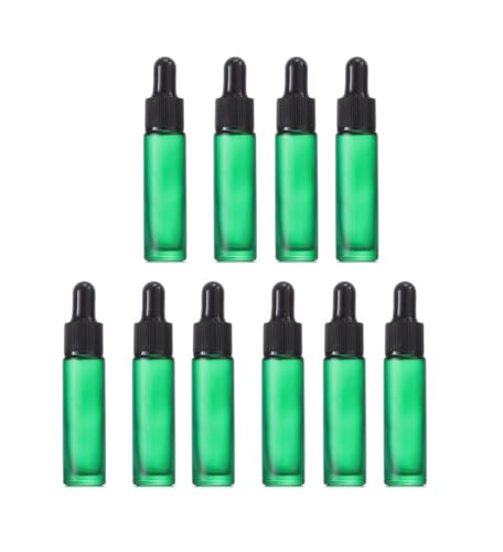 YORROR 10 Pcs 10ml Green Frosted Thick Glass Essential Oil Dropper Bottle,Empty Refillable Dropper Bottle With Glass Eye Dropper for Massage Oils,Aromatherapy,Perfume,Cosmetic Liquid