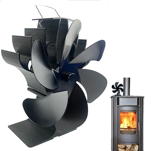 HLC Ventilador Para Estufas De Leña, Ventilador Para Estufas De Leña Con 6 Aspas, Ventilador Distribuidor De Calor Para Chimeneas Y Estufas De Leña - Negro