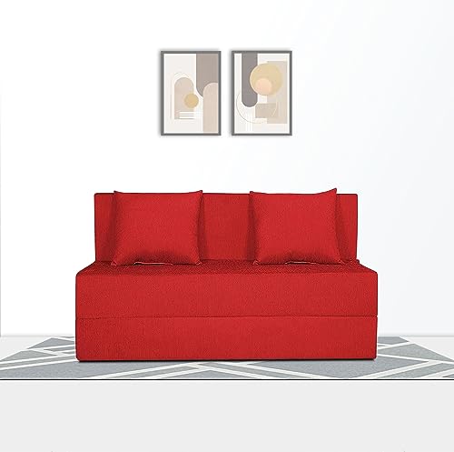 Image of Adorn India Easy 2 Seater Sofa Cum Bed Alyn 4'x 6' (Red) (1 Year Warranty)