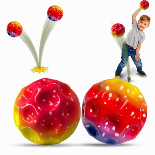 Image of Mashes Rainbow Color Moon Ball - Bouncy, Colorful Rubber Ball with Bright Colors - Fun Outdoor Toy for Kids (Pack-2)
