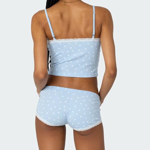 Image of Yuemengxuan Women Y2k Polka Dot Pajamas Sets 2 Piece Sexy Summer Outfits Set Sleeveless Strappy Cami Top Crop Top Shorts Set