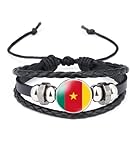 vmcoatdu Cameroon National Flags Bangle Retro Alloy Leather Bracelet for National Flag Braided Rope Bracelet Bangle (Cameroon)