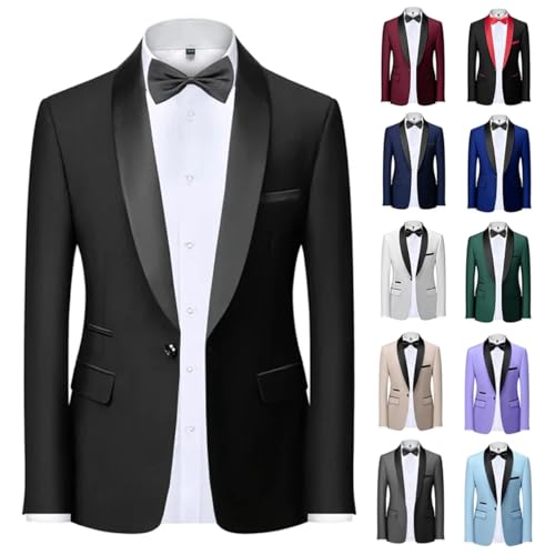 Mens Blazer Slim Fit Tuxedo Suits Jacket Shawl Collar Solid Wedding Dinner Prom One Button Coat2