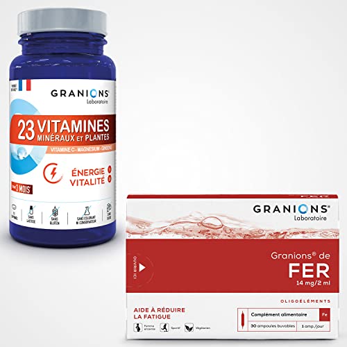 Granions de fer 30 ampoules et 23 vitamines minéraux plantes énergie cure 1 à 3 mois