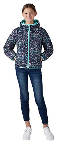 Eddie Bauer Girls Reversible Hooded Down Jacket (Aqua/Navy Print, Small 7/8)3