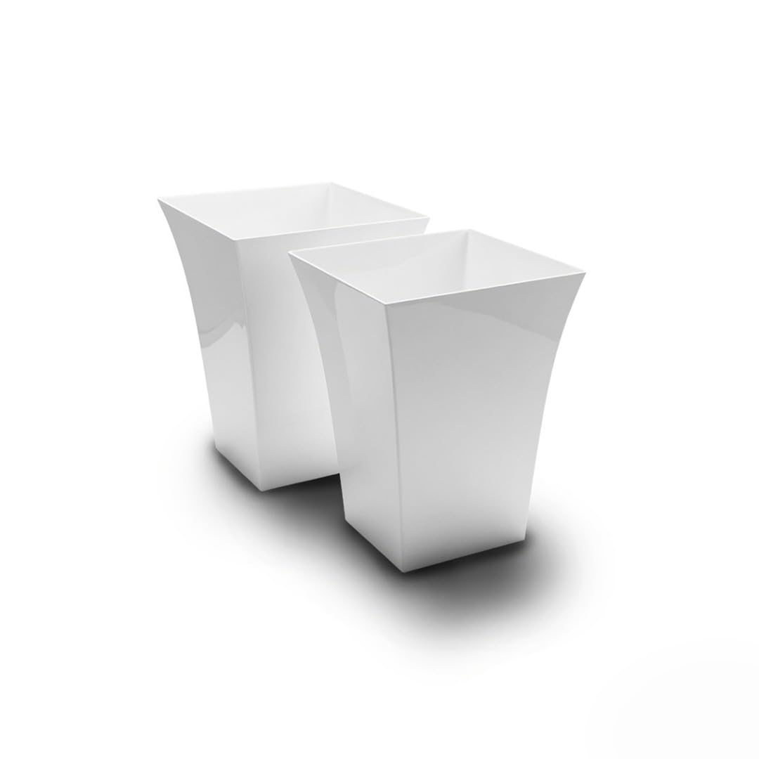 ORGANIZED Milano Tall Square Planter Pots, Gloss Finish, Set of 2, Indoor Outdoor, for Garden, Vegetables, Fruits and Plants (White)